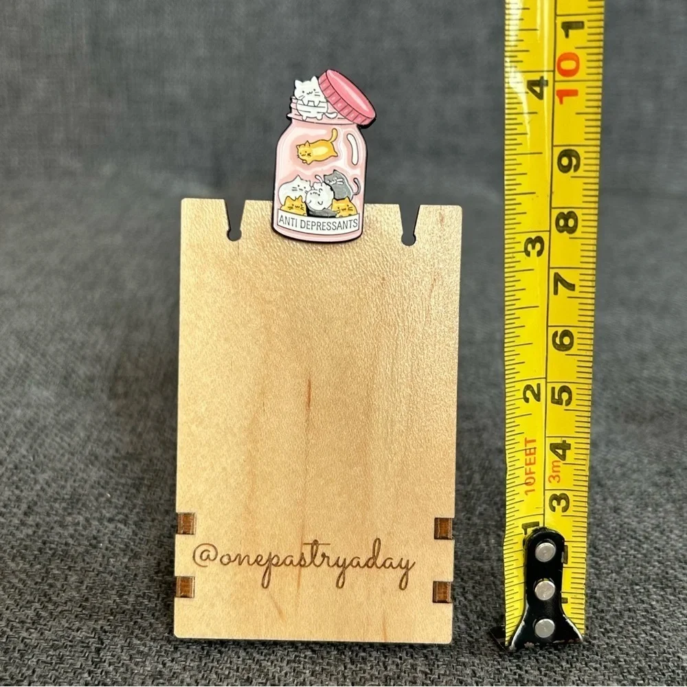 Fun, Kawaii Style ANTIDEPRESSANTS Cat Brooch Pin, Pink, Black, Gold, White